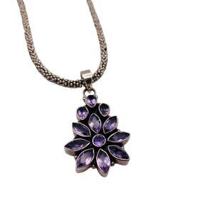 Sterling Silver Amethyst Gemstone Cluster Pedant Popcorn Bead Necklace 34.5 Gms